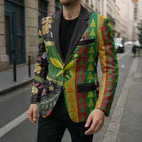 Hawaiian Tropical Plants Lei Blazer Kanaka Maoli Tribal with Palaka Motifs - Polynesian Pride