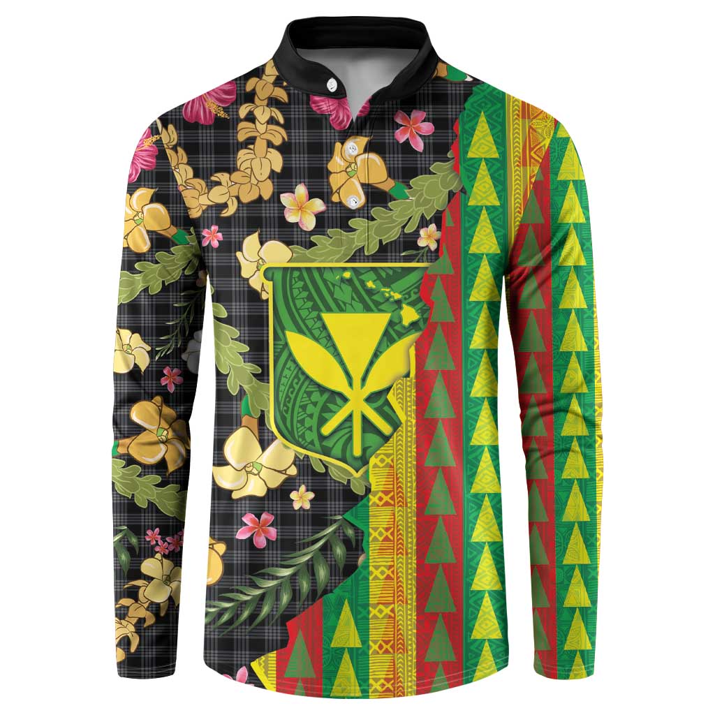Hawaiian Tropical Plants Lei Button Sweatshirt Kanaka Maoli Tribal with Palaka Motifs - Polynesian Pride