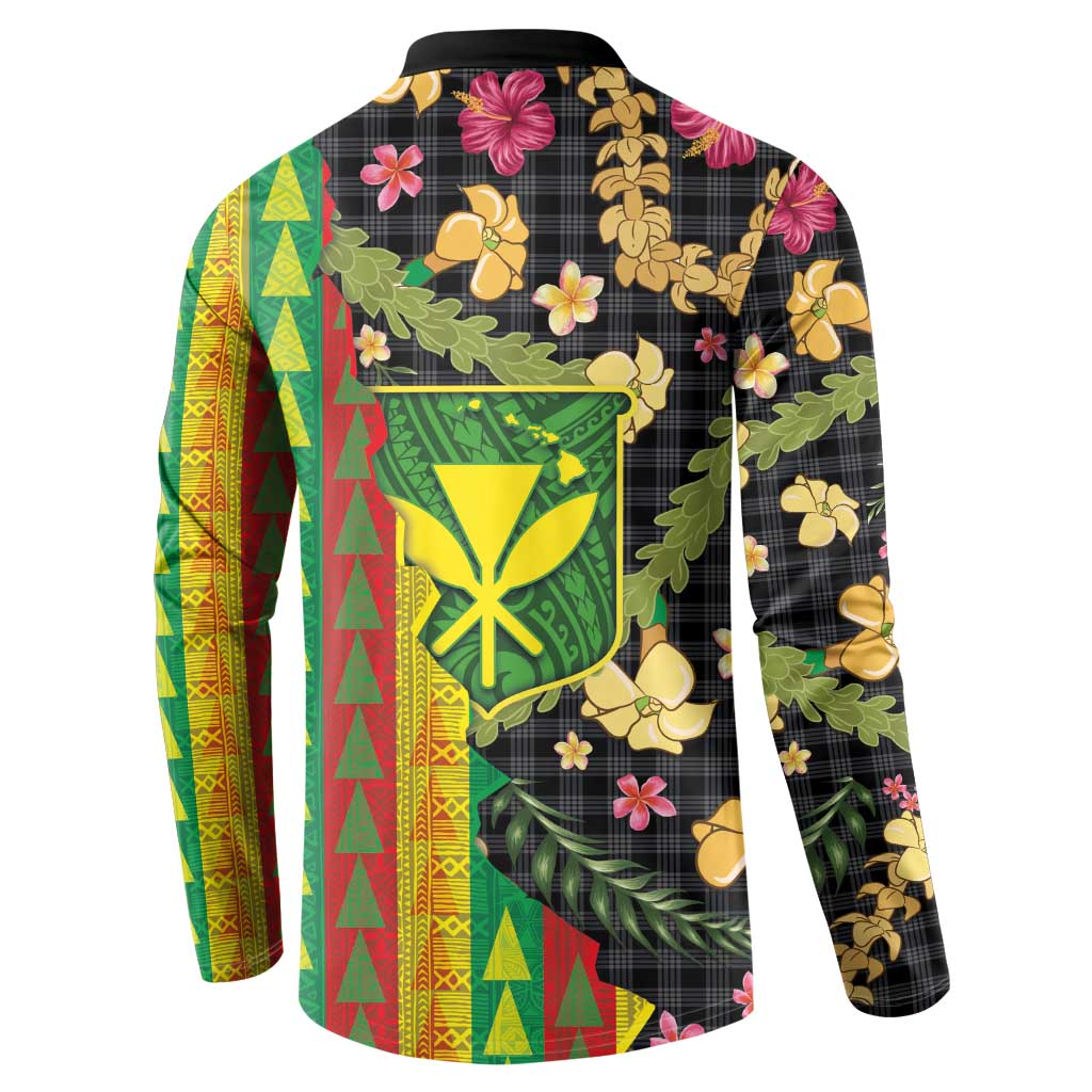 Hawaiian Tropical Plants Lei Button Sweatshirt Kanaka Maoli Tribal with Palaka Motifs - Polynesian Pride
