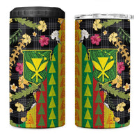 Hawaiian Tropical Plants Lei 4 in 1 Can Cooler Tumbler Kanaka Maoli Tribal with Palaka Motifs - Polynesian Pride
