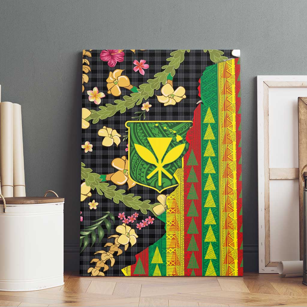 Hawaiian Tropical Plants Lei Canvas Wall Art Kanaka Maoli Tribal with Palaka Motifs - Polynesian Pride