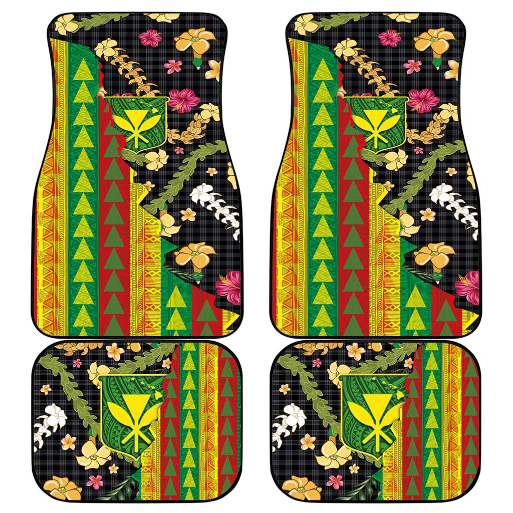 Hawaiian Tropical Plants Lei Car Mats Kanaka Maoli Tribal with Palaka Motifs - Polynesian Pride