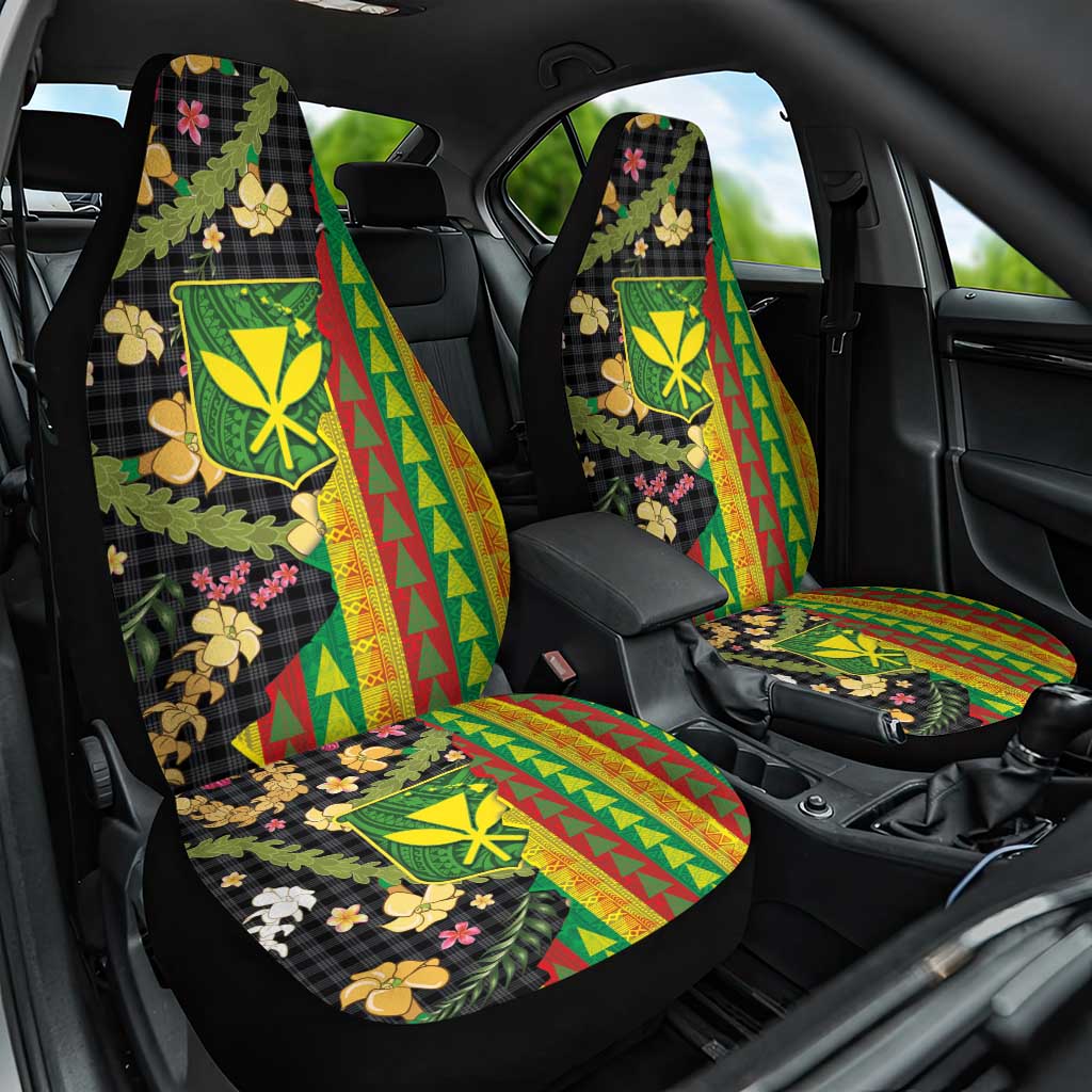 Hawaiian Tropical Plants Lei Car Seat Cover Kanaka Maoli Tribal with Palaka Motifs - Polynesian Pride