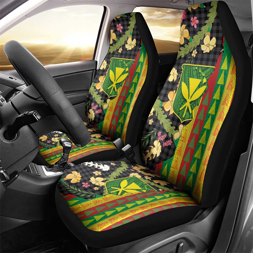 Hawaiian Tropical Plants Lei Car Seat Cover Kanaka Maoli Tribal with Palaka Motifs - Polynesian Pride