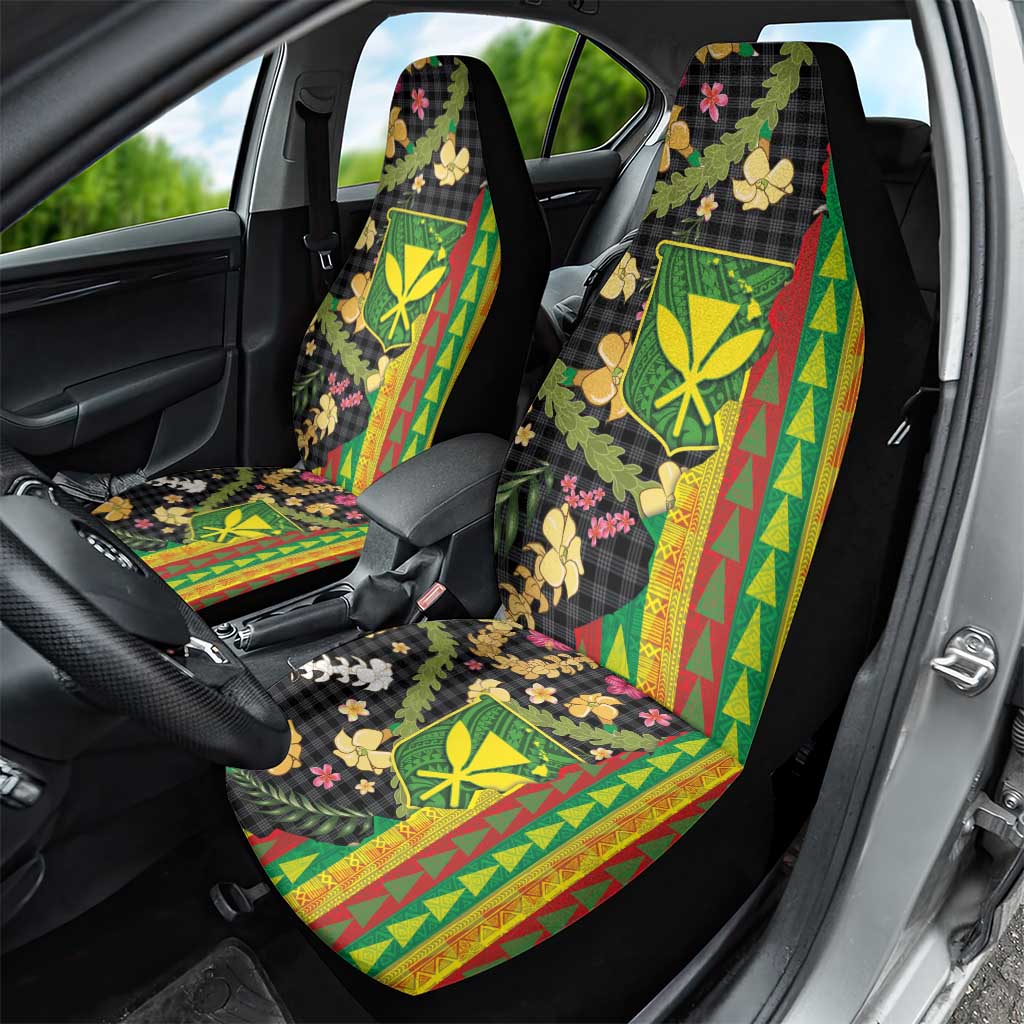 Hawaiian Tropical Plants Lei Car Seat Cover Kanaka Maoli Tribal with Palaka Motifs - Polynesian Pride