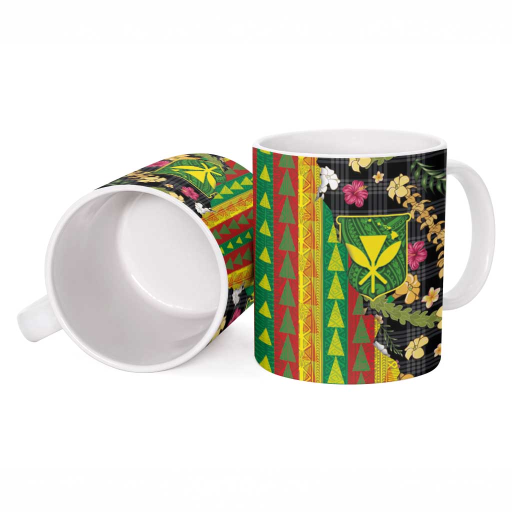 Hawaiian Tropical Plants Lei Ceramic Mug Kanaka Maoli Tribal with Palaka Motifs - Polynesian Pride