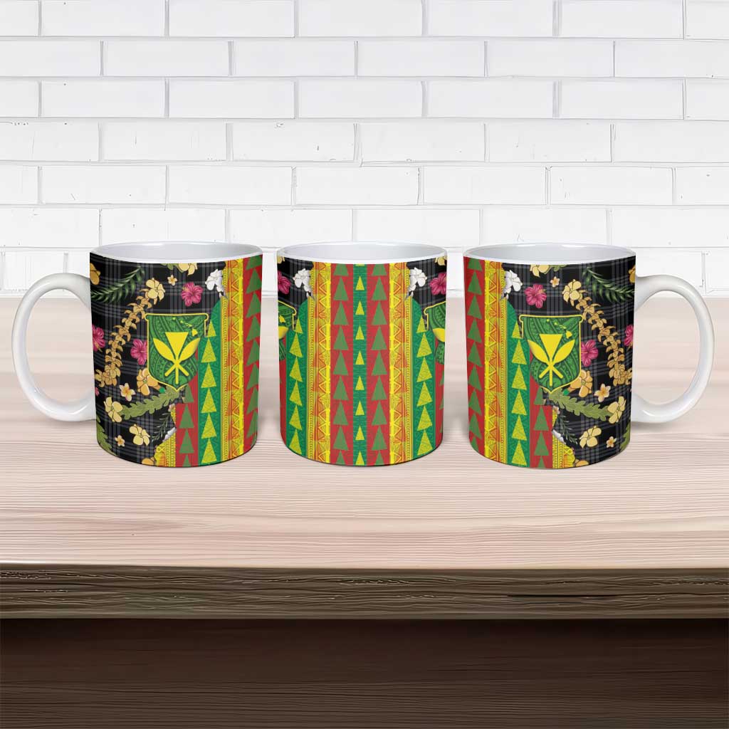 Hawaiian Tropical Plants Lei Ceramic Mug Kanaka Maoli Tribal with Palaka Motifs - Polynesian Pride