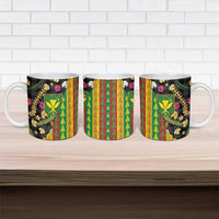 Hawaiian Tropical Plants Lei Ceramic Mug Kanaka Maoli Tribal with Palaka Motifs - Polynesian Pride