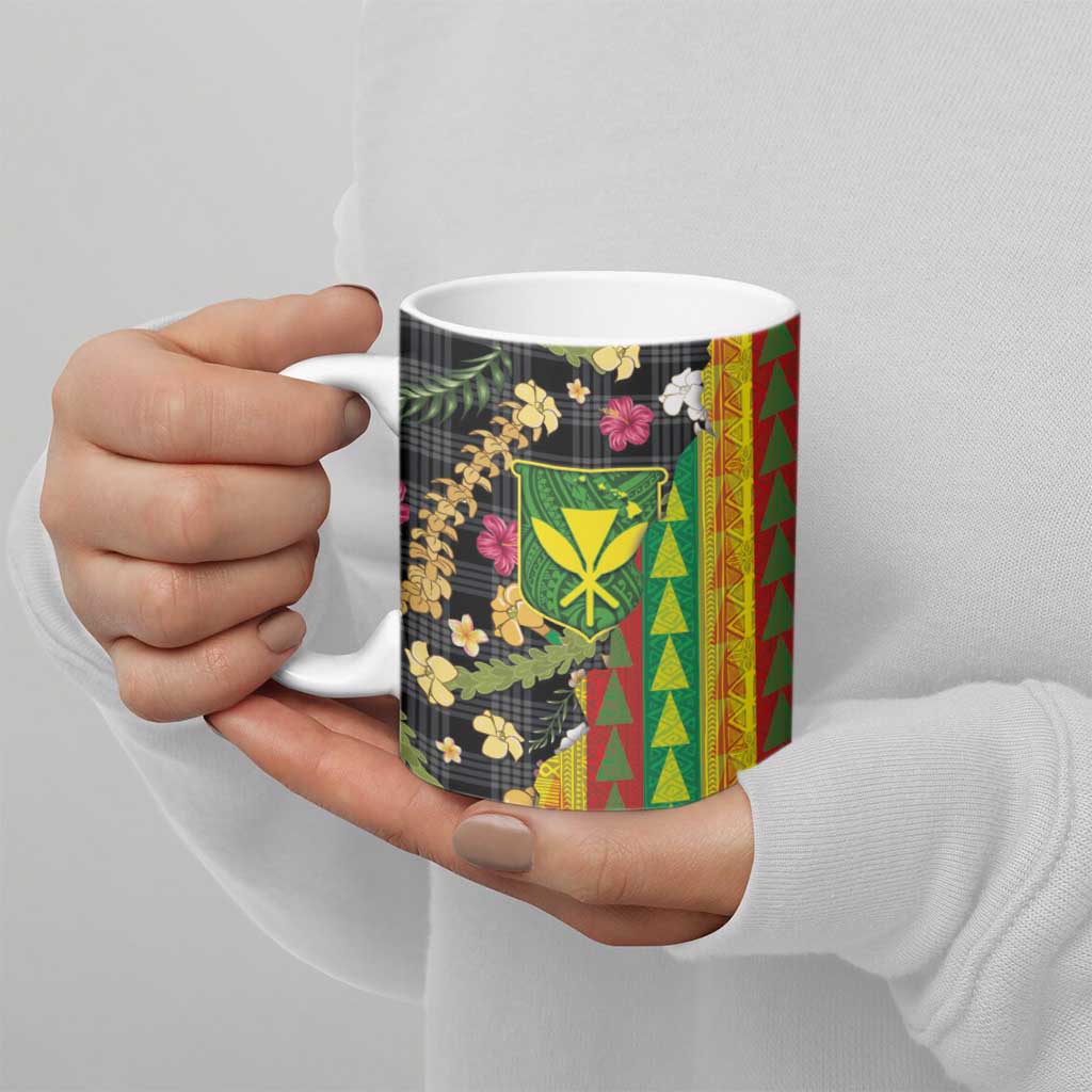 Hawaiian Tropical Plants Lei Ceramic Mug Kanaka Maoli Tribal with Palaka Motifs - Polynesian Pride