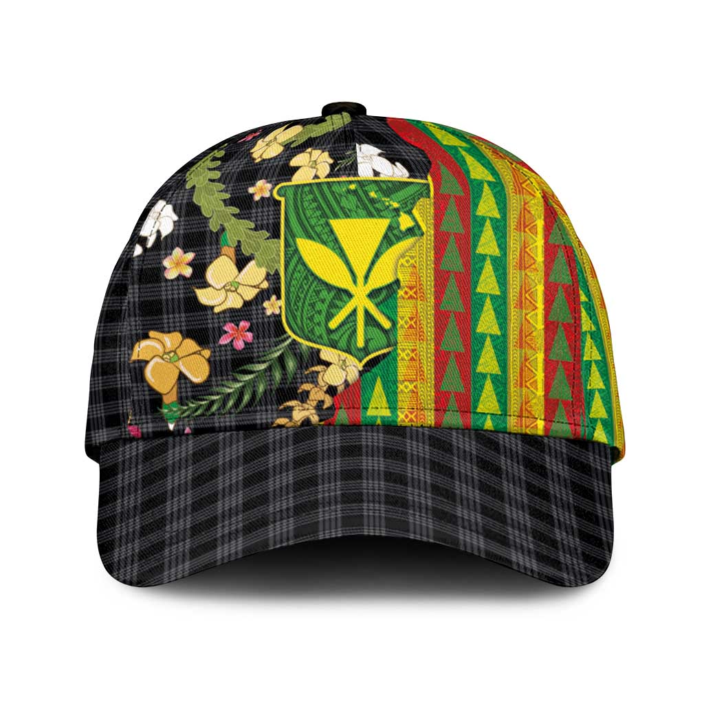 Hawaiian Tropical Plants Lei Classic Cap Kanaka Maoli Tribal with Palaka Motifs - Polynesian Pride