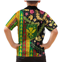 Hawaiian Tropical Plants Lei Family Matching Mermaid Dress and Hawaiian Shirt Kanaka Maoli Tribal with Palaka Motifs - Polynesian Pride