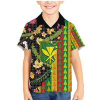 Hawaiian Tropical Plants Lei Family Matching Mermaid Dress and Hawaiian Shirt Kanaka Maoli Tribal with Palaka Motifs - Polynesian Pride