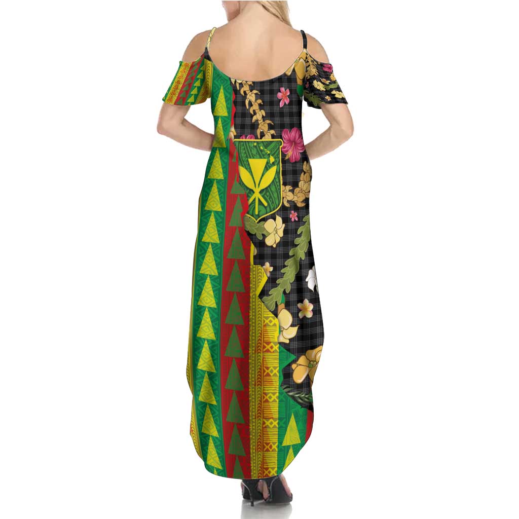Hawaiian Tropical Plants Lei Family Matching Summer Maxi Dress and Hawaiian Shirt Kanaka Maoli Tribal with Palaka Motifs - Polynesian Pride