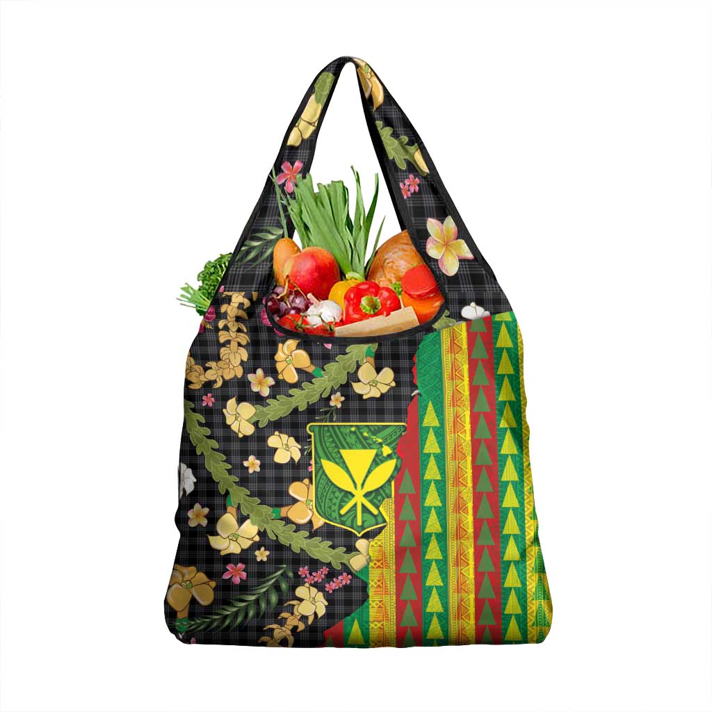 Hawaiian Tropical Plants Lei Grocery Bag Kanaka Maoli Tribal with Palaka Motifs - Polynesian Pride
