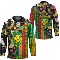 Hawaiian Tropical Plants Lei Hockey Jersey Kanaka Maoli Tribal with Palaka Motifs - Polynesian Pride