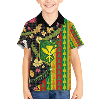 Hawaiian Tropical Plants Lei Kid Hawaiian Shirt Kanaka Maoli Tribal with Palaka Motifs - Polynesian Pride