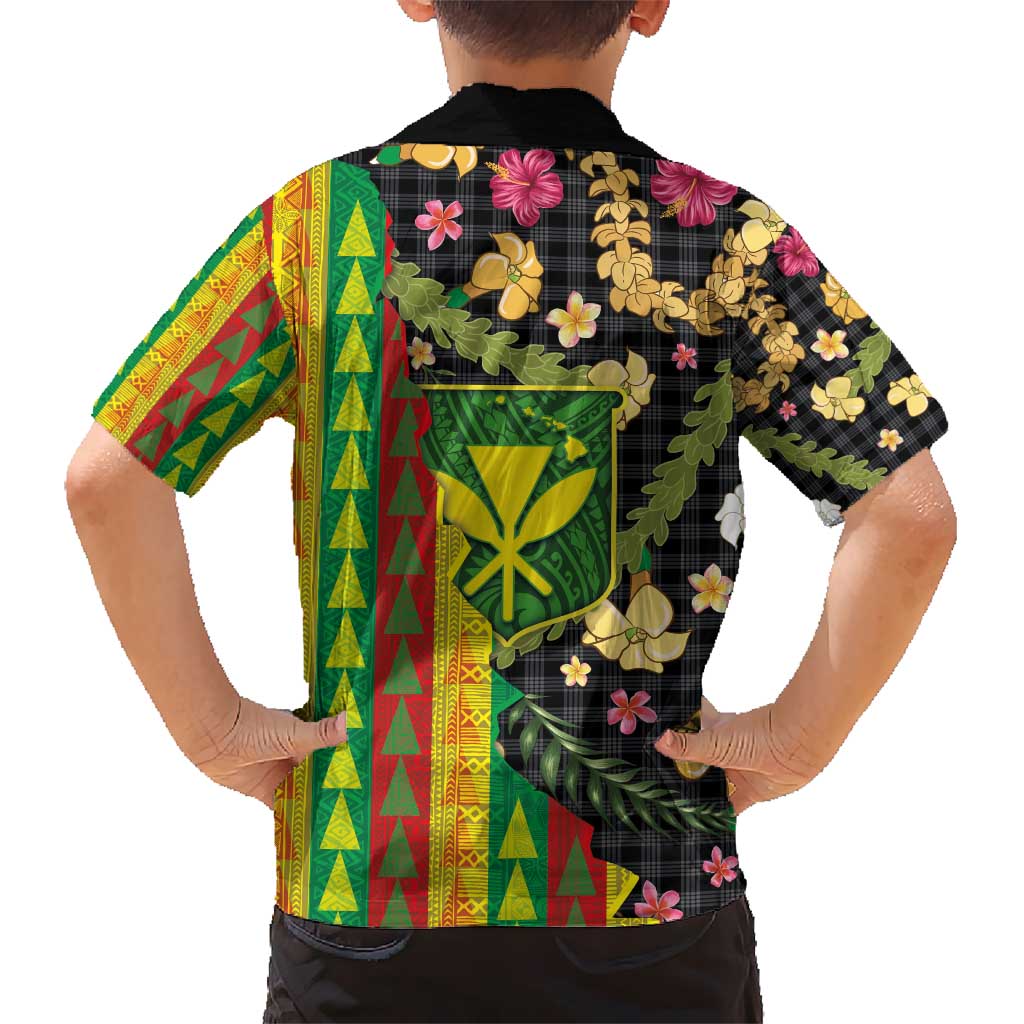 Hawaiian Tropical Plants Lei Kid Hawaiian Shirt Kanaka Maoli Tribal with Palaka Motifs - Polynesian Pride