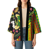 Hawaiian Tropical Plants Lei Kimono Kanaka Maoli Tribal with Palaka Motifs - Polynesian Pride