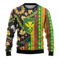 Hawaiian Tropical Plants Lei Ugly Christmas Sweater Kanaka Maoli Tribal with Palaka Motifs - Polynesian Pride