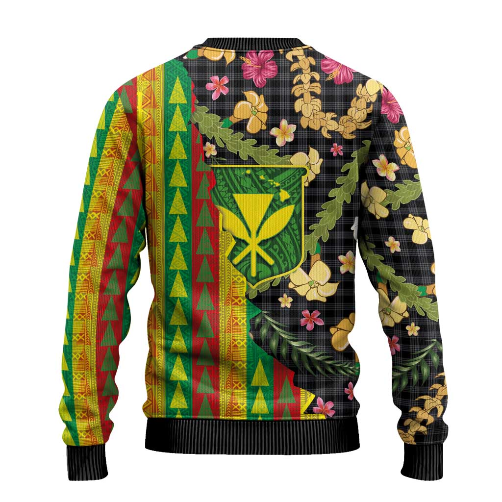 Hawaiian Tropical Plants Lei Ugly Christmas Sweater Kanaka Maoli Tribal with Palaka Motifs - Polynesian Pride