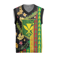 Hawaiian Tropical Plants Lei Christmas Knitted V-Neck Vest Kanaka Maoli Tribal with Palaka Motifs - Polynesian Pride