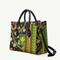 Hawaiian Tropical Plants Lei Leather Bag Kanaka Maoli Tribal with Palaka Motifs - Polynesian Pride