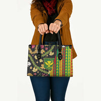 Hawaiian Tropical Plants Lei Leather Bag Kanaka Maoli Tribal with Palaka Motifs - Polynesian Pride