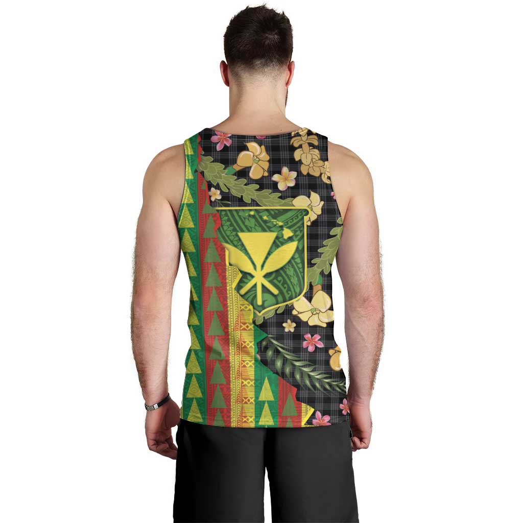 Hawaiian Tropical Plants Lei Men Tank Top Kanaka Maoli Tribal with Palaka Motifs - Polynesian Pride