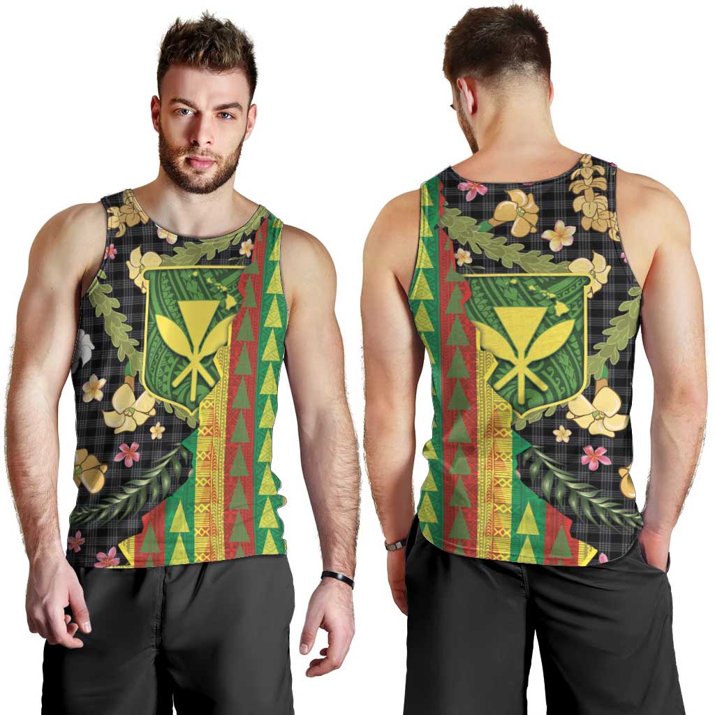Hawaiian Tropical Plants Lei Men Tank Top Kanaka Maoli Tribal with Palaka Motifs - Polynesian Pride