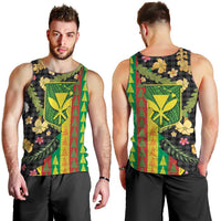Hawaiian Tropical Plants Lei Men Tank Top Kanaka Maoli Tribal with Palaka Motifs - Polynesian Pride
