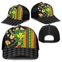 Hawaiian Tropical Plants Lei Mesh Trucker Cap Kanaka Maoli Tribal with Palaka Motifs - Polynesian Pride