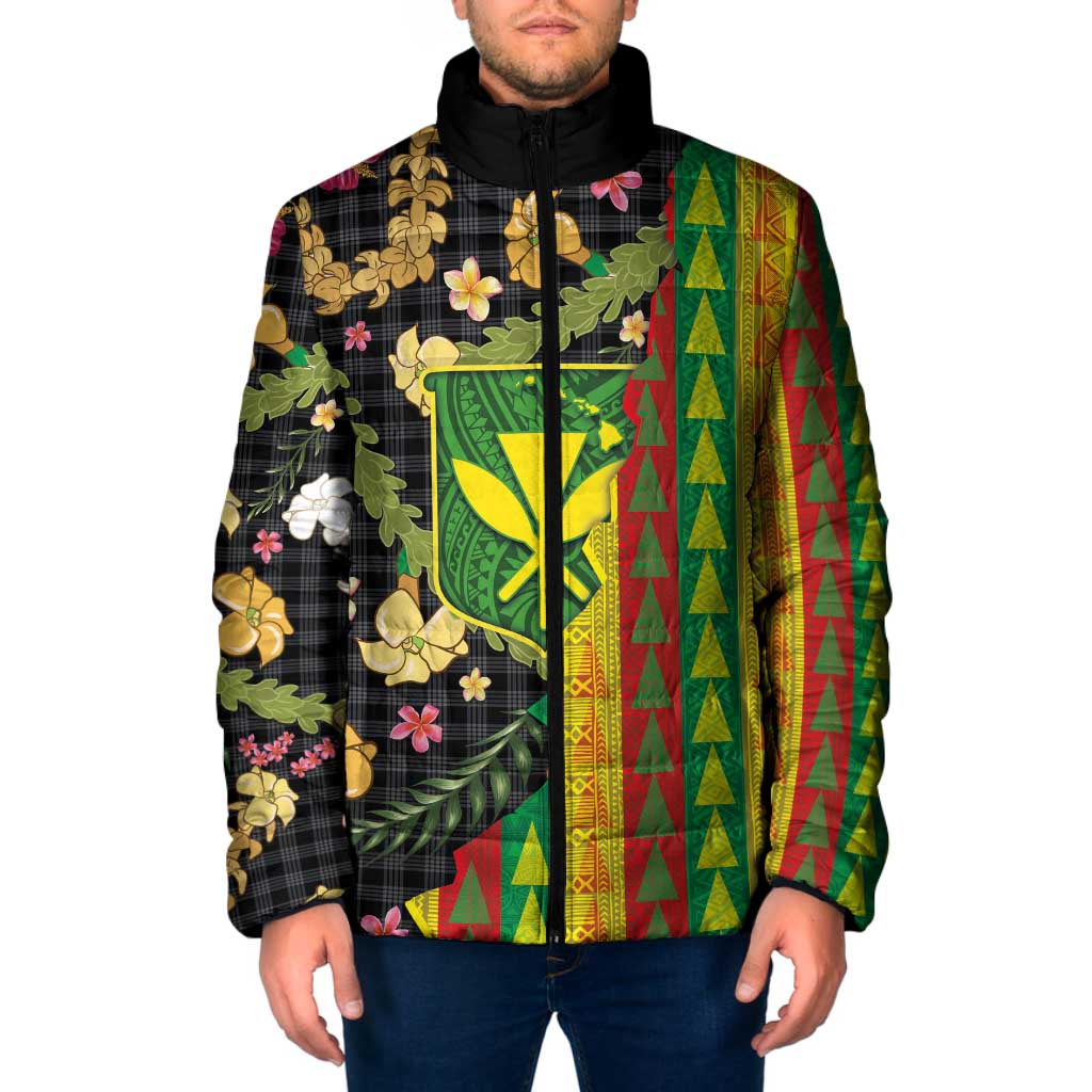 Hawaiian Tropical Plants Lei Padded Jacket Kanaka Maoli Tribal with Palaka Motifs - Polynesian Pride