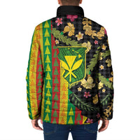 Hawaiian Tropical Plants Lei Padded Jacket Kanaka Maoli Tribal with Palaka Motifs - Polynesian Pride