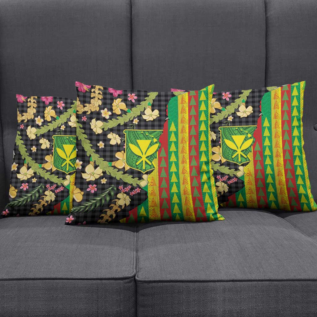 Hawaiian Tropical Plants Lei Pillow Cover Kanaka Maoli Tribal with Palaka Motifs - Polynesian Pride