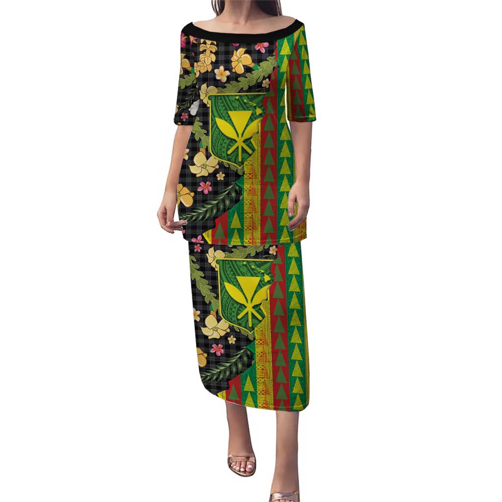 Hawaiian Tropical Plants Lei Puletasi Kanaka Maoli Tribal with Palaka Motifs - Polynesian Pride