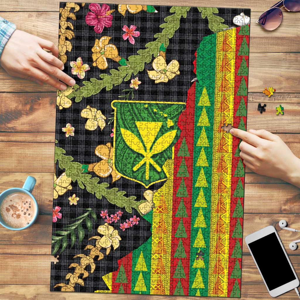 Hawaiian Tropical Plants Lei Puzzle Kanaka Maoli Tribal with Palaka Motifs - Polynesian Pride
