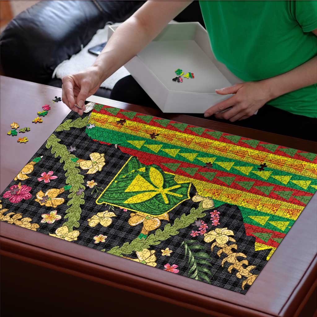 Hawaiian Tropical Plants Lei Puzzle Kanaka Maoli Tribal with Palaka Motifs - Polynesian Pride