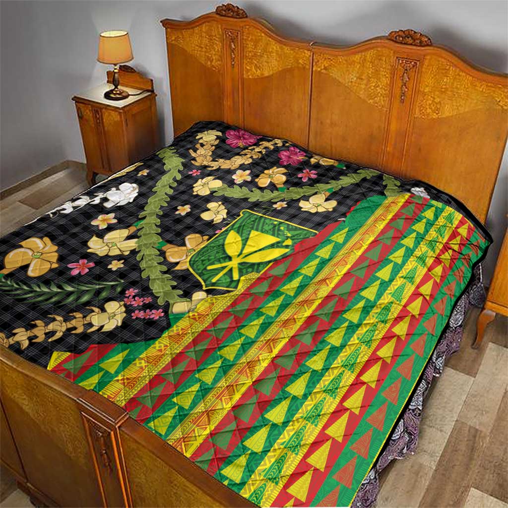 Hawaiian Tropical Plants Lei Quilt Kanaka Maoli Tribal with Palaka Motifs - Polynesian Pride