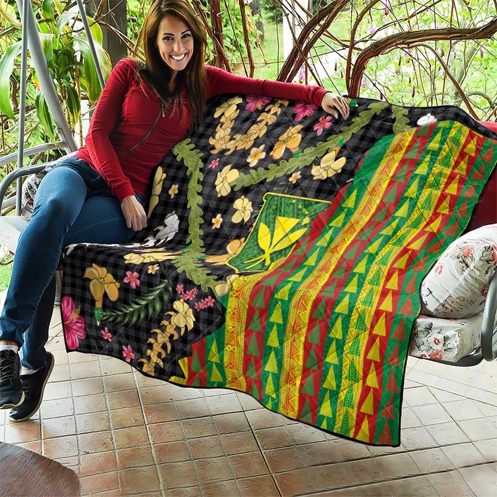 Hawaiian Tropical Plants Lei Quilt Kanaka Maoli Tribal with Palaka Motifs - Polynesian Pride