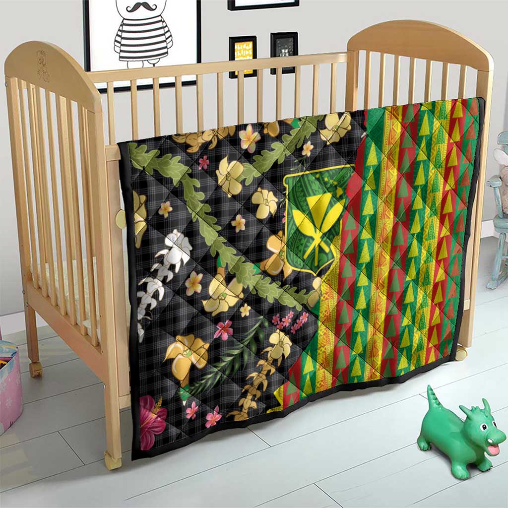 Hawaiian Tropical Plants Lei Quilt Kanaka Maoli Tribal with Palaka Motifs - Polynesian Pride