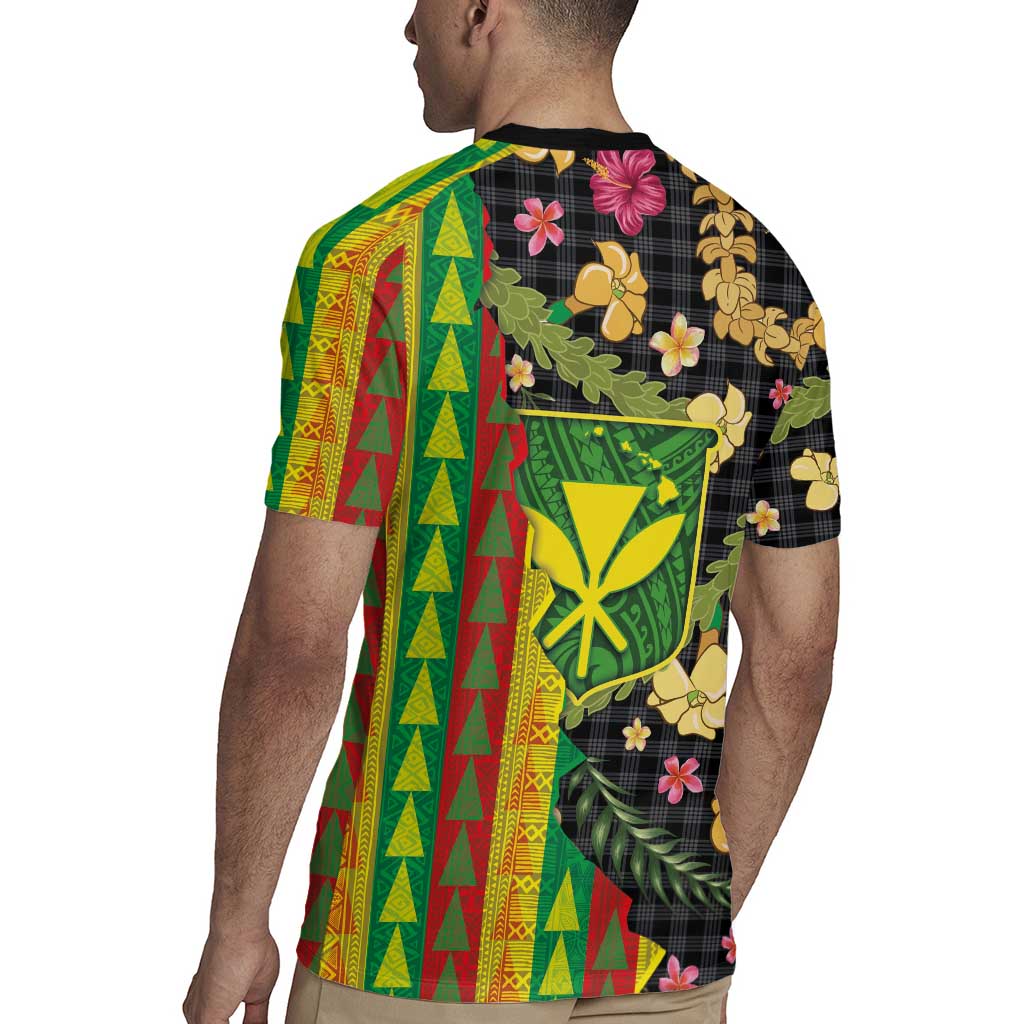 Hawaiian Tropical Plants Lei Rugby Jersey Kanaka Maoli Tribal with Palaka Motifs - Polynesian Pride