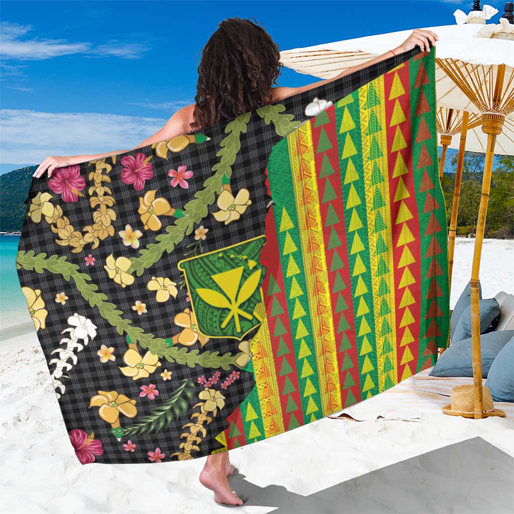 Hawaiian Tropical Plants Lei Sarong Kanaka Maoli Tribal with Palaka Motifs - Polynesian Pride