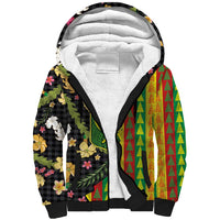 Hawaiian Tropical Plants Lei Sherpa Hoodie Kanaka Maoli Tribal with Palaka Motifs - Polynesian Pride