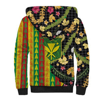 Hawaiian Tropical Plants Lei Sherpa Hoodie Kanaka Maoli Tribal with Palaka Motifs - Polynesian Pride