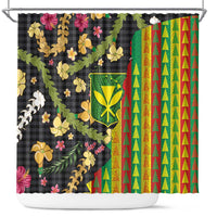 Hawaiian Tropical Plants Lei Shower Curtain Kanaka Maoli Tribal with Palaka Motifs - Polynesian Pride