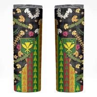 Hawaiian Tropical Plants Lei Skinny Tumbler Kanaka Maoli Tribal with Palaka Motifs - Polynesian Pride
