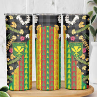 Hawaiian Tropical Plants Lei Skinny Tumbler Kanaka Maoli Tribal with Palaka Motifs - Polynesian Pride
