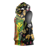 Hawaiian Tropical Plants Lei Sleeveless Hoodie Kanaka Maoli Tribal with Palaka Motifs - Polynesian Pride