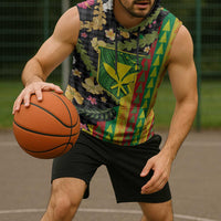 Hawaiian Tropical Plants Lei Sleeveless Hoodie Kanaka Maoli Tribal with Palaka Motifs - Polynesian Pride