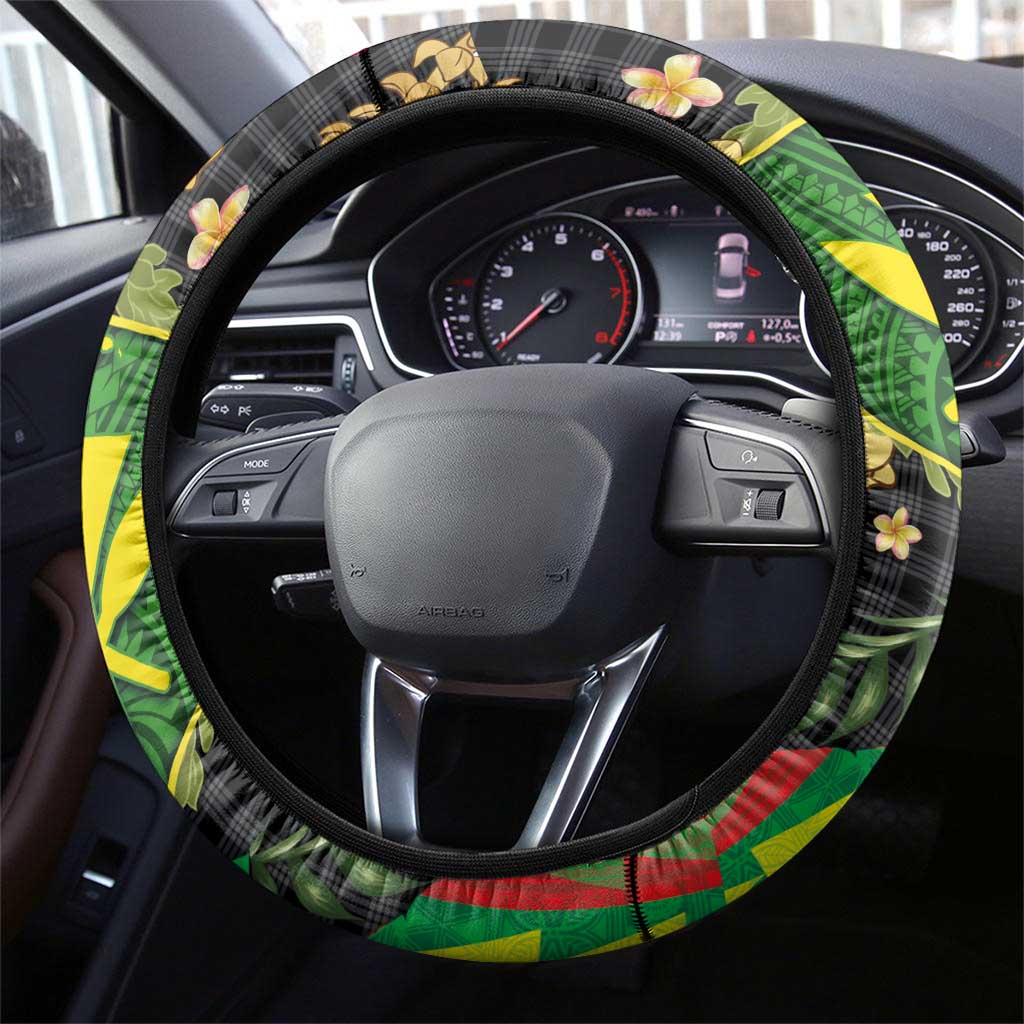 Hawaiian Tropical Plants Lei Steering Wheel Cover Kanaka Maoli Tribal with Palaka Motifs - Polynesian Pride